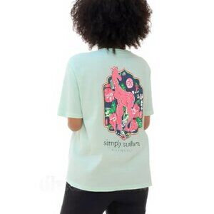 Simply Southern Collection Mint Giraffe Tracker Logo Bow Floral Tee Top T-Shirt
